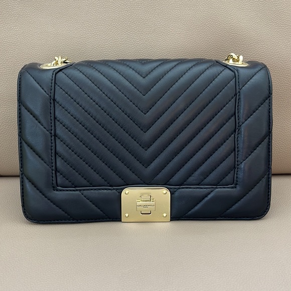 Karl Lagerfeld Bags Karl Lagerfeld Black Leather Chevron Quilted Flap Shoulder Bag Poshmark